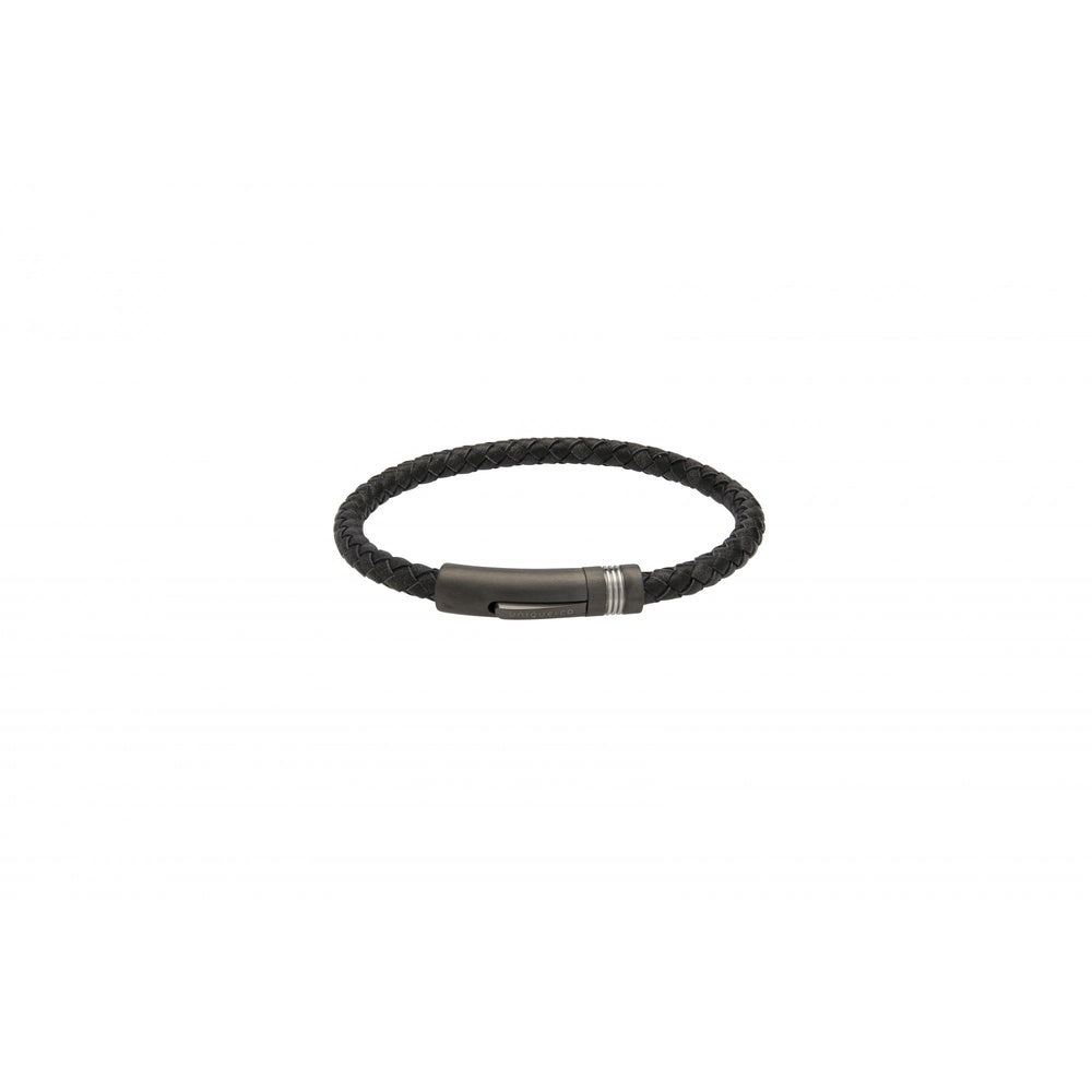 ANTIQUE BLACK LEATHER BRACELET WITH A GUNMETAL-PLATED PUSHER CLASP