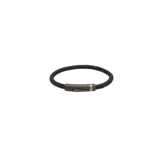 ANTIQUE BLACK LEATHER BRACELET WITH A GUNMETAL-PLATED PUSHER CLASP