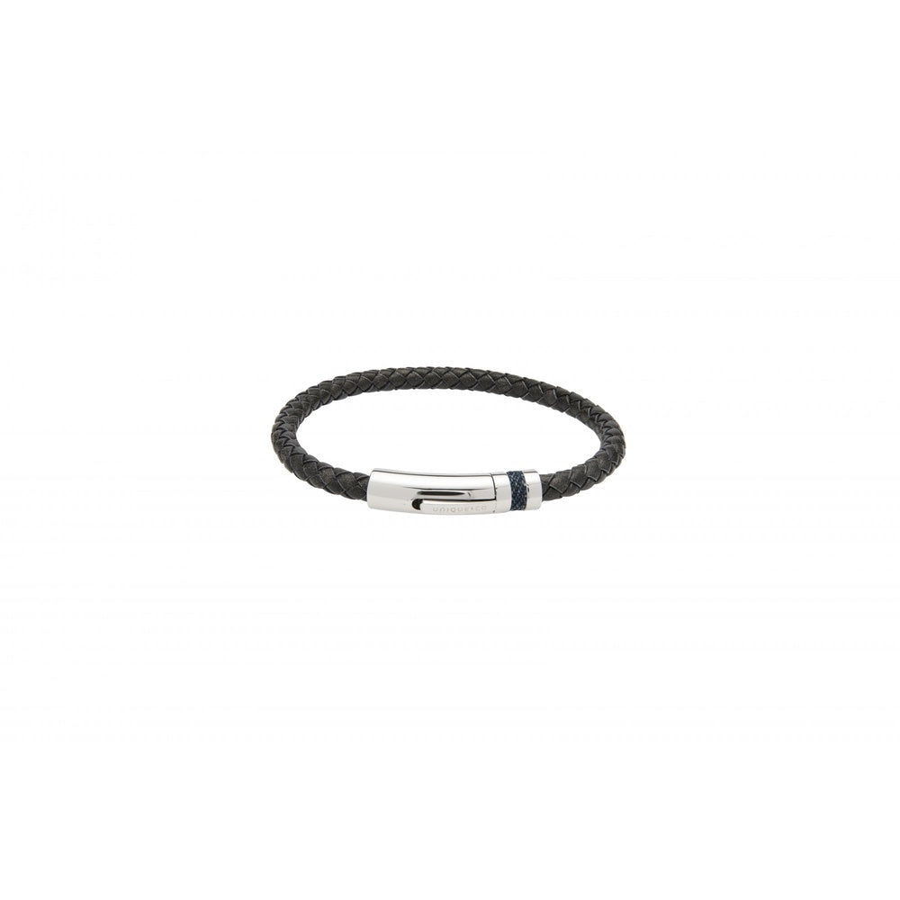 ANTIQUE BLACK WITH DENIM INLAY LEATHER MENS BRACELET