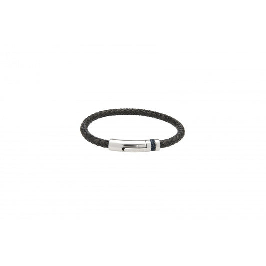 ANTIQUE BLACK WITH DENIM INLAY LEATHER MENS BRACELET