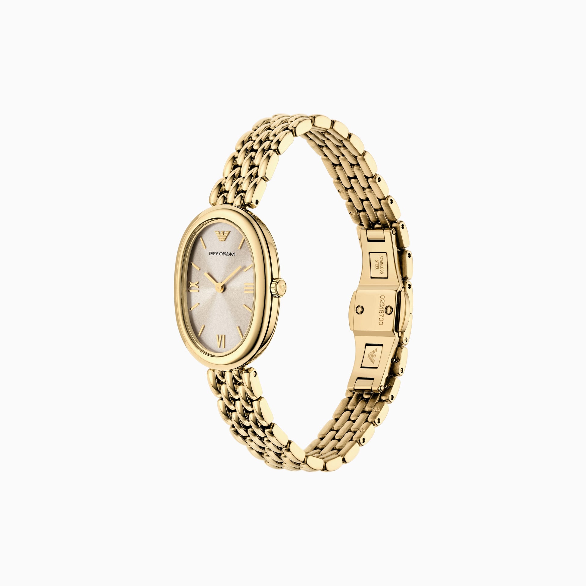 ARMANI LADIES OVAL GOLD STAINLESS STEEL WATCH