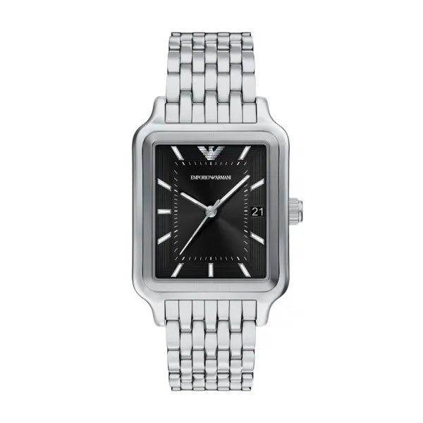 ARMANI BLACK RECTANGULAR DIAL GENTS STAINLESS STEEL WATCH