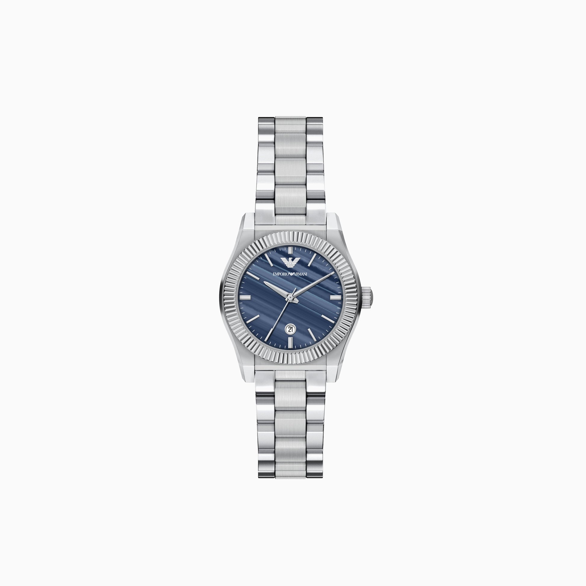 ARMANI BLUE DIAL LADIES STAINLESS STEEL WATCH