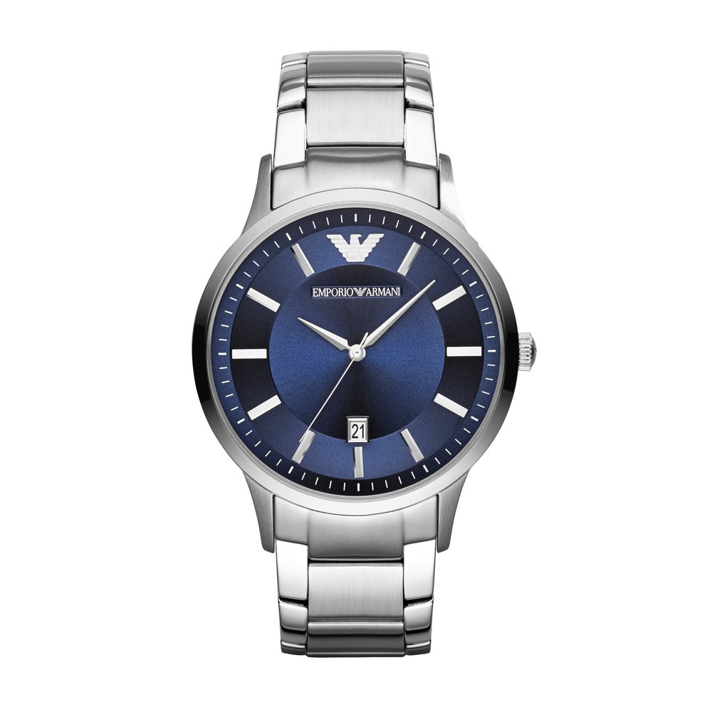 ARMANI QUARTZ STAINLESS STEEL BRACELET WATCH WITH BLUE DIAL