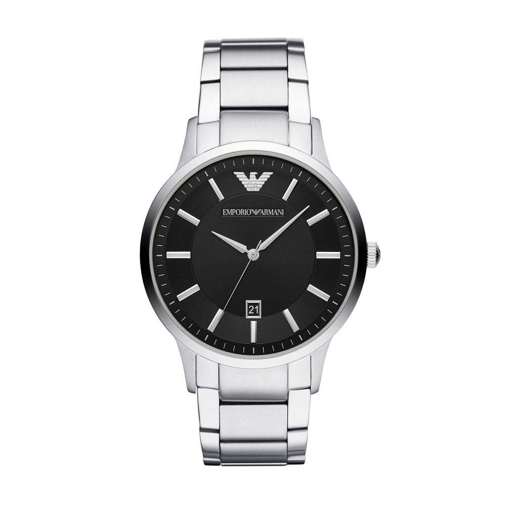 ARMANI RENATO STAINLESS STEEL BRACELET QUARTZ WATCH WITH BLACK DIAL