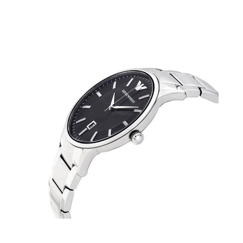 ARMANI RENATO STAINLESS STEEL BRACELET QUARTZ WATCH WITH BLACK DIAL
