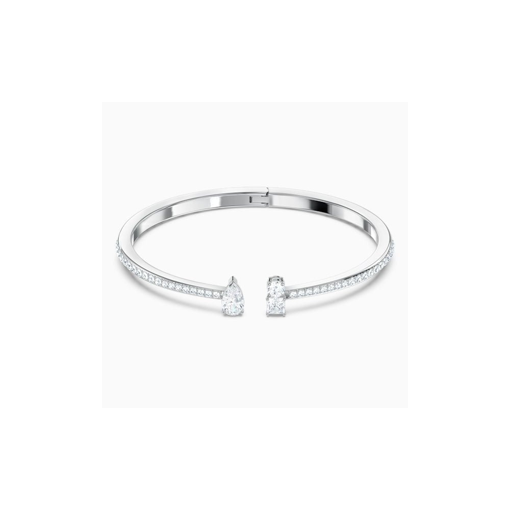 ATTRACT RHODIUM FINISHED CUFF BANGLE WITH WHITE CRYSTALS