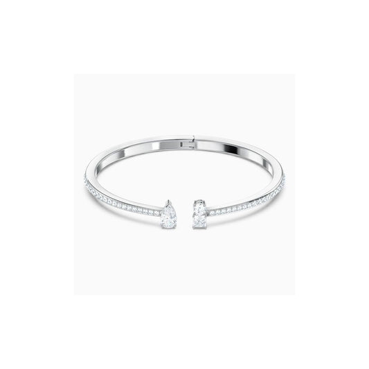 ATTRACT RHODIUM FINISHED CUFF BANGLE WITH WHITE CRYSTALS