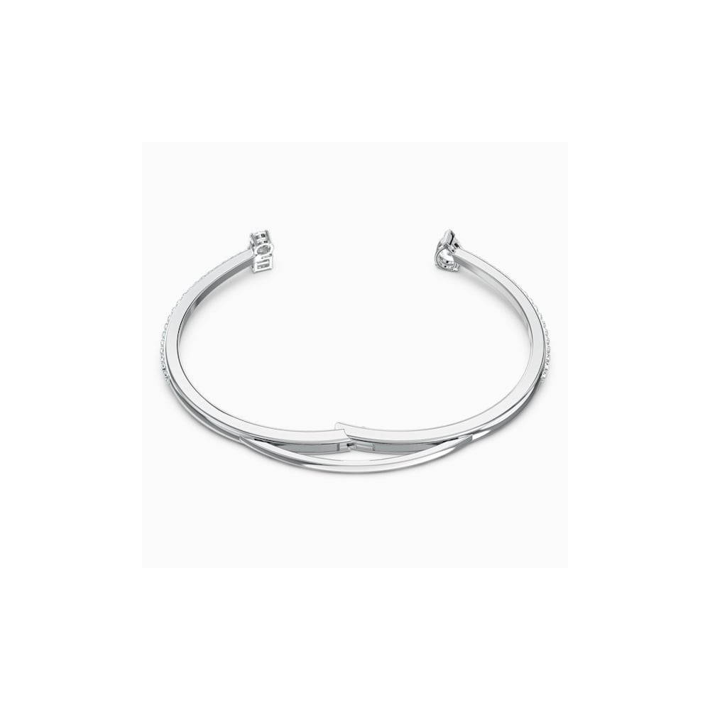 ATTRACT RHODIUM FINISHED CUFF BANGLE WITH WHITE CRYSTALS