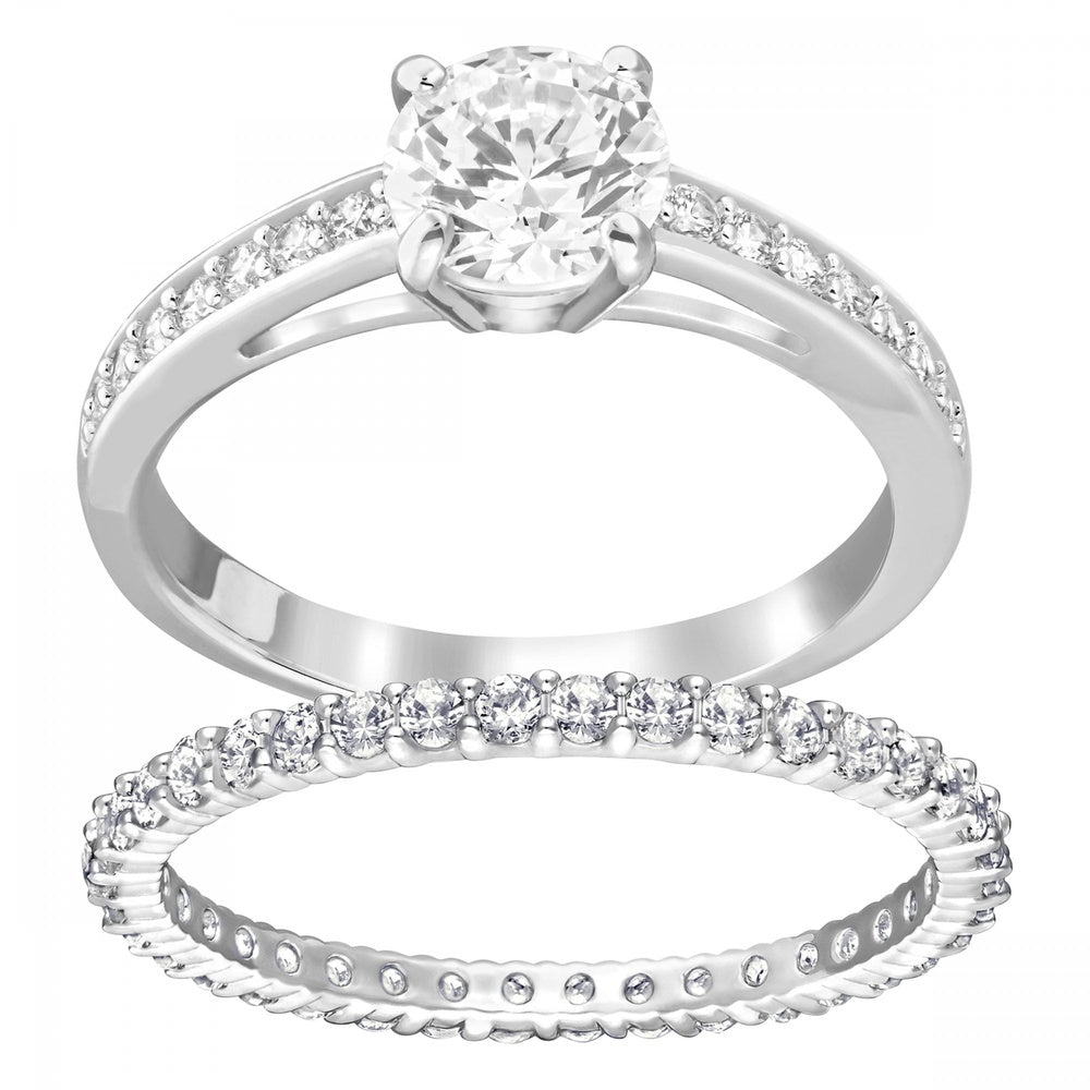 ATTRACT RING SET, WHITE, RHODIUM PLATED