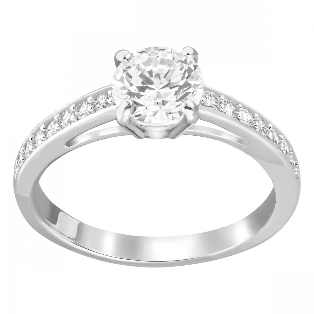 ATTRACT ROUND RING, WHITE, RHODIUM PLATED