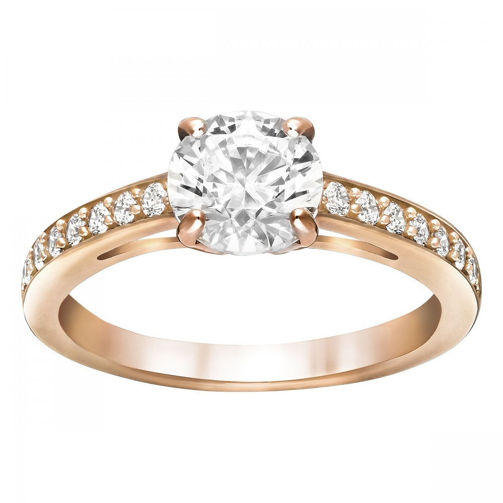 ATTRACT ROUND RING, WHITE, ROSE-GOLD TONE PLATED