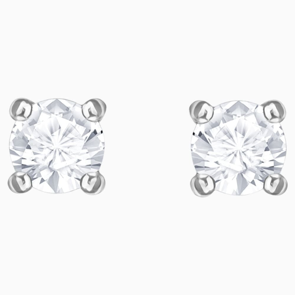 ATTRACT ROUND STUD EARRINGS, WHITE SWAROVSKI CRYSTALS, RHODIUM PLATED