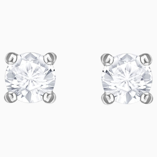 ATTRACT ROUND STUD EARRINGS, WHITE SWAROVSKI CRYSTALS, RHODIUM PLATED