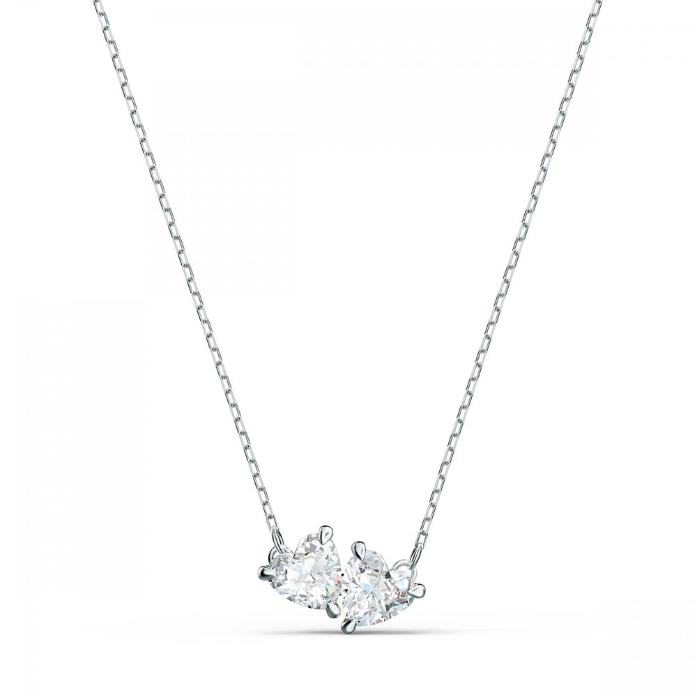 ATTRACT SOUL TWIN HEART NECKLACE, WHITE SWAROVSKI CRYSTAL, RHODIUM PLATED