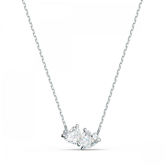 ATTRACT SOUL TWIN HEART NECKLACE, WHITE SWAROVSKI CRYSTAL, RHODIUM PLATED