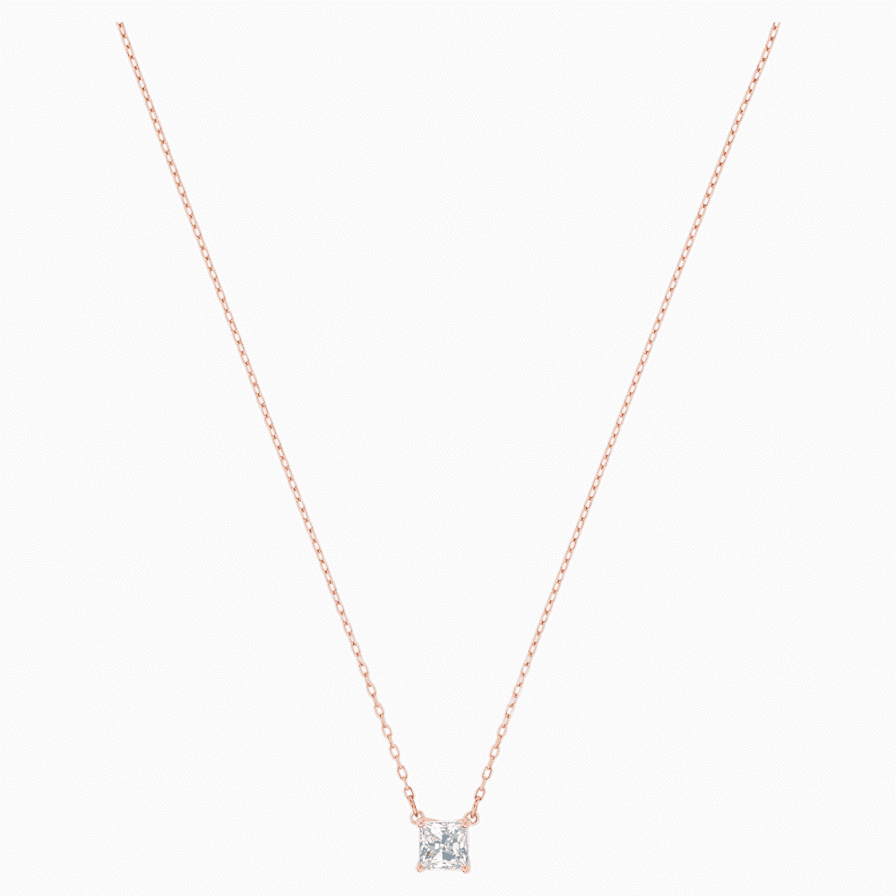 ATTRACT SQUARE CUT NECKLACE, WHITE SWAROVSKI CRYSTALS, ROSE-GOLD TONE PLATED