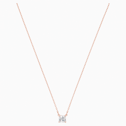 ATTRACT SQUARE CUT NECKLACE, WHITE SWAROVSKI CRYSTALS, ROSE-GOLD TONE PLATED