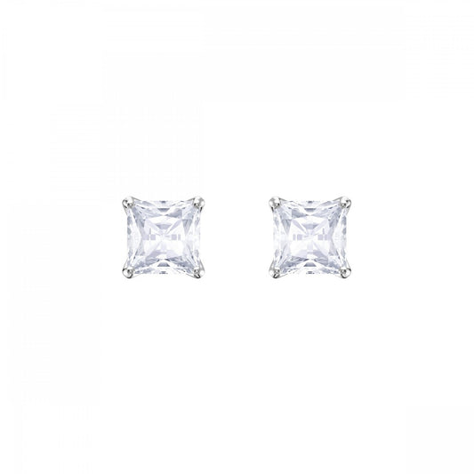 ATTRACT SQUARE STUD EARRINGS, CLEAR SWAROVSKI CRYSTAL, RHODIUM PLATED