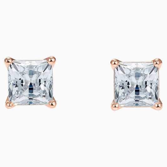 ATTRACT SQUARE STUD EARRINGS, WHITE SWAROVSKI CRYSTAL, ROSE-GOLD TONE PLATED
