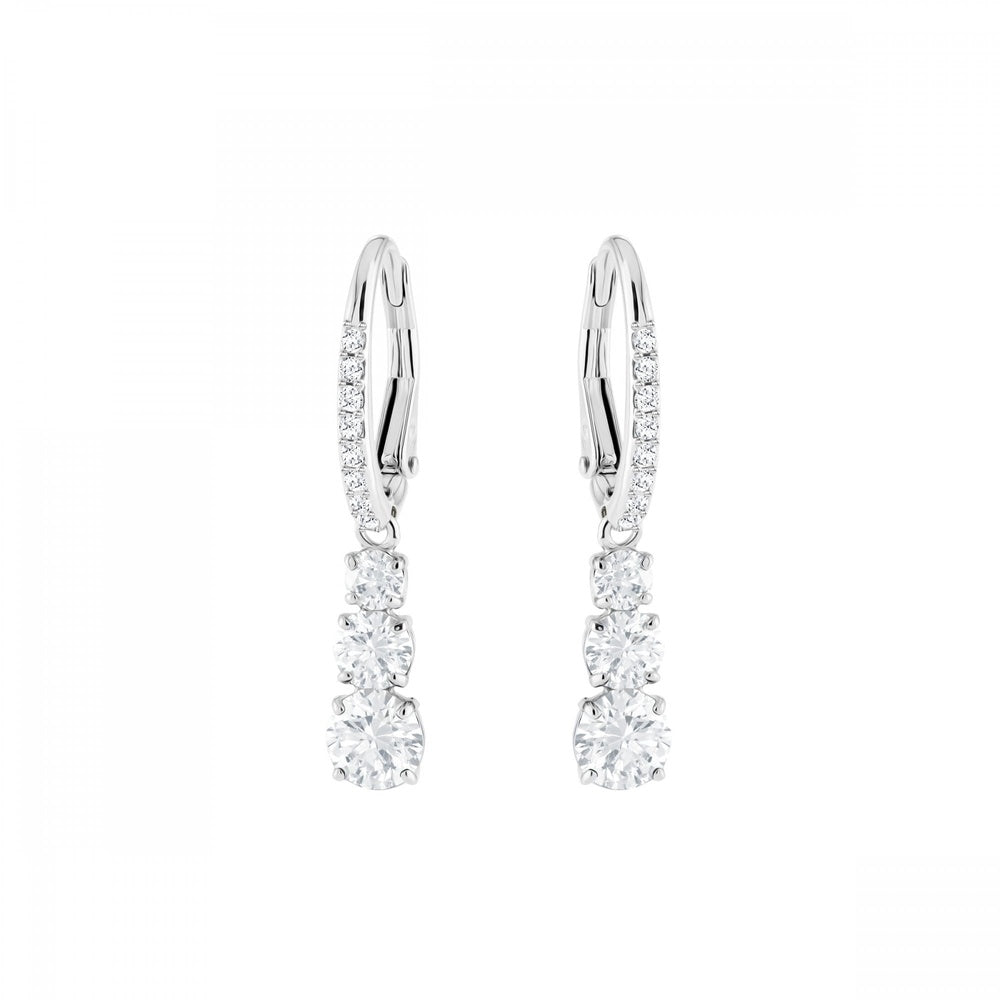 ATTRACT TRILOGY ROUND DROP EARRINGS, WHITE SWAROVSKI CRYSTALS, RHODIUM PLATED