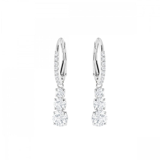 ATTRACT TRILOGY ROUND DROP EARRINGS, WHITE SWAROVSKI CRYSTALS, RHODIUM PLATED