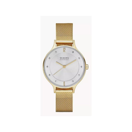 Anita Lille, Silver Dial, Gold-Toned Ladies Steel Mesh Watch