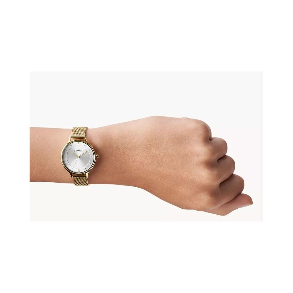 Anita Lille, Silver Dial, Gold-Toned Ladies Steel Mesh Watch