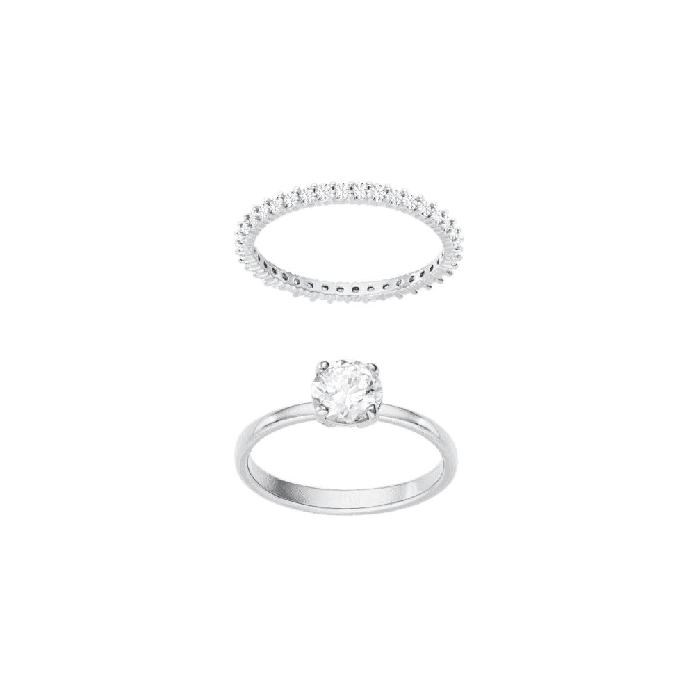 Attract Round Ring Set, White, Rhodium plating
