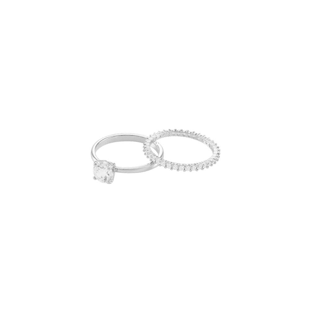 Attract Round Ring Set, White, Rhodium plating
