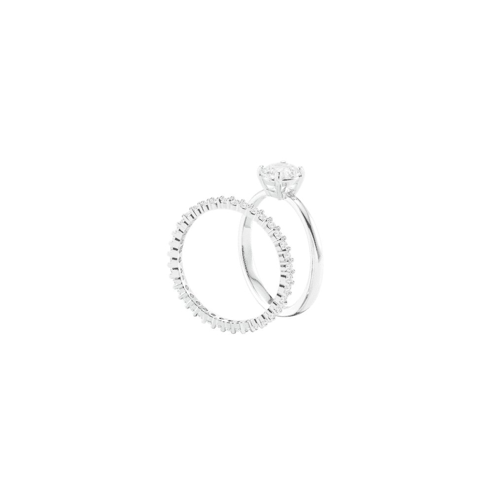Attract Round Ring Set, White, Rhodium plating