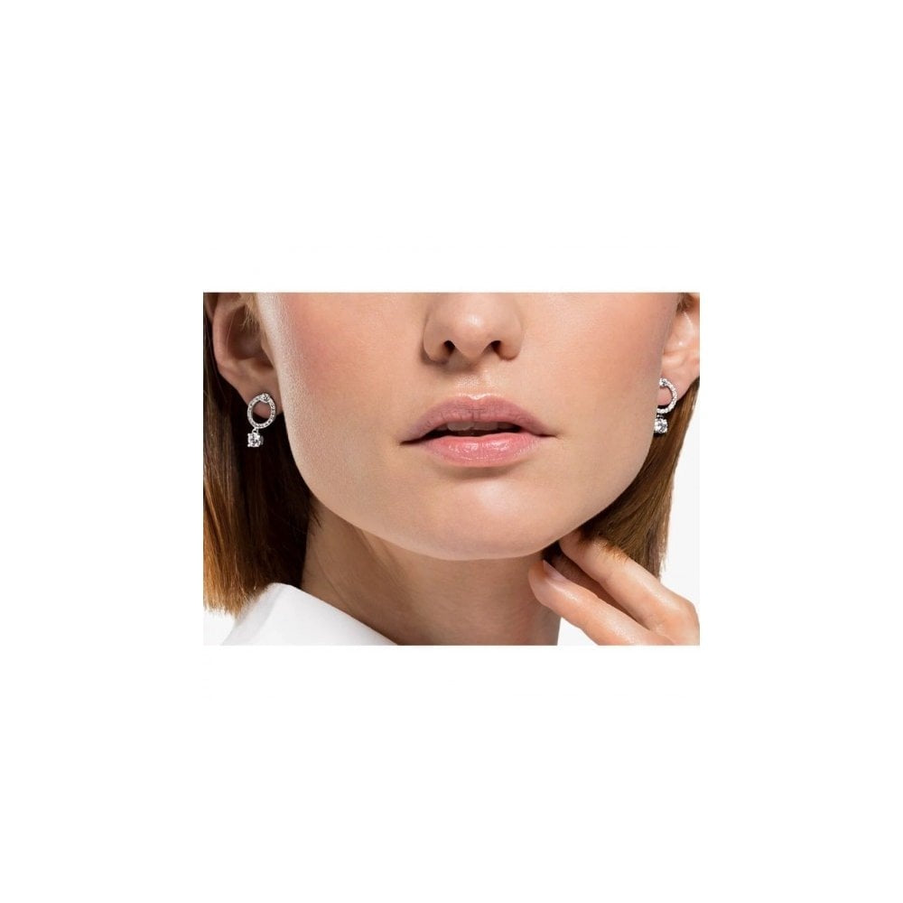 Attract hoop earrings, Round cut, White, Rhodium plated