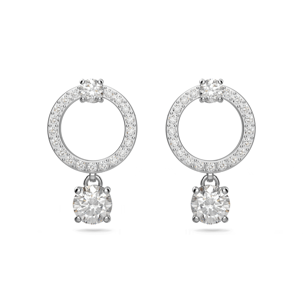 Attract hoop earrings, Round cut, White, Rhodium plated