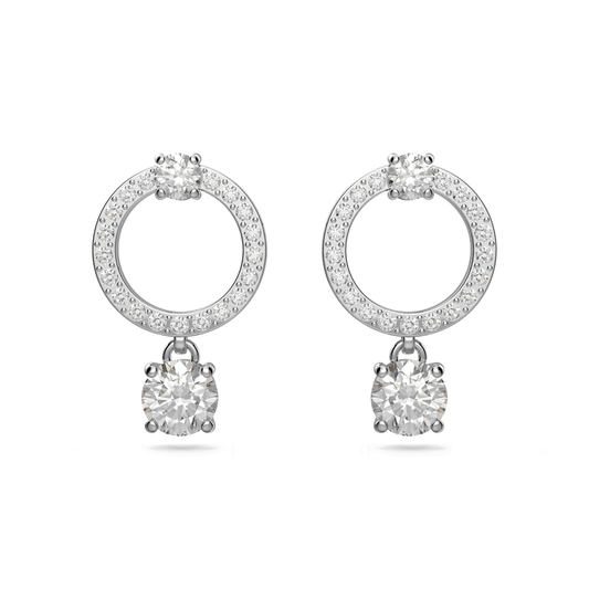 Attract hoop earrings, Round cut, White, Rhodium plated