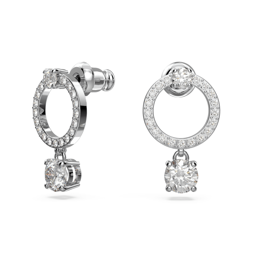 Attract hoop earrings, Round cut, White, Rhodium plated