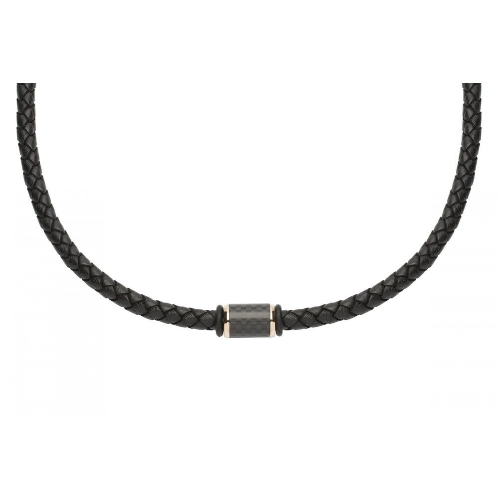 BLACK LEATHER CHAIN STAINLESS STEEL CLASP