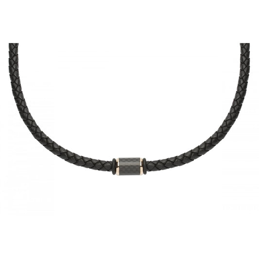 BLACK LEATHER CHAIN STAINLESS STEEL CLASP