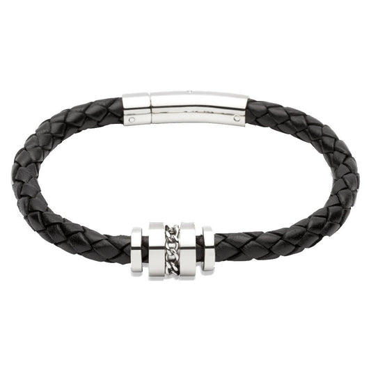 BLACK LEATHER UNIQUE MENS BRACELET