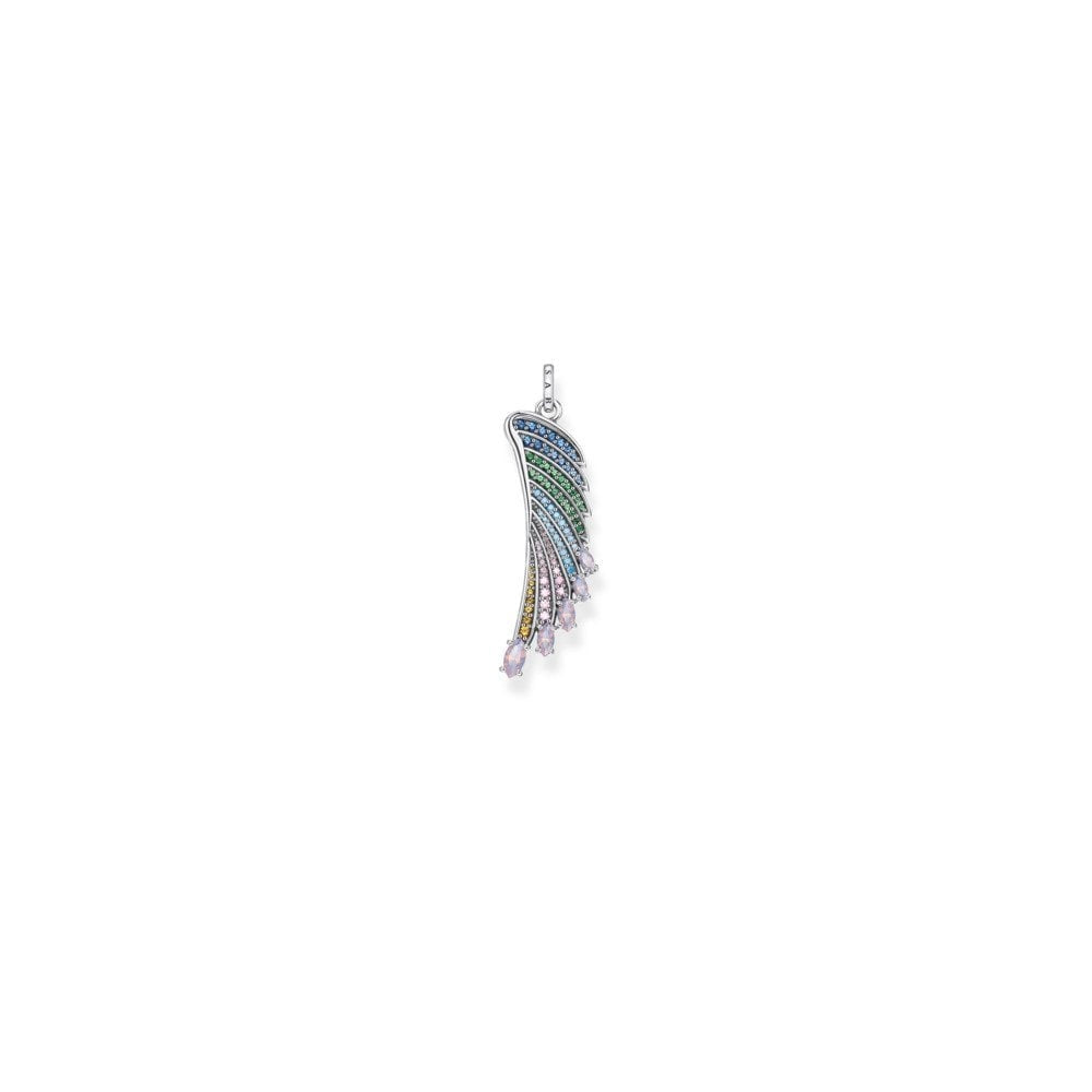 BLACKENED STERLING SILVER HUMMINGBIRD WING WITH MULTI-COLOUR HAND-CUT STONES IN PAVE EMBELLISHMENT
