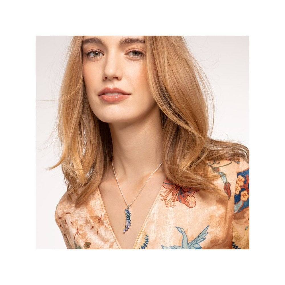 BLACKENED STERLING SILVER HUMMINGBIRD WING WITH MULTI-COLOUR HAND-CUT STONES IN PAVE EMBELLISHMENT