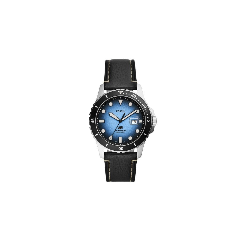 BLUE BLACK LEATHER GENTS WATCH