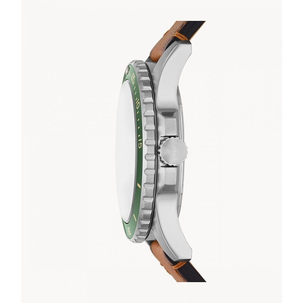 BLUE THREE-HAND DATE TAN ECO LEATHER WATCH
