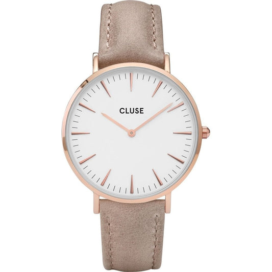 BOHO CHIC 38MM ROSE GOLD STAINLESS STEEL LADIES WATCH WITH BEIGE LEATHER STRAP