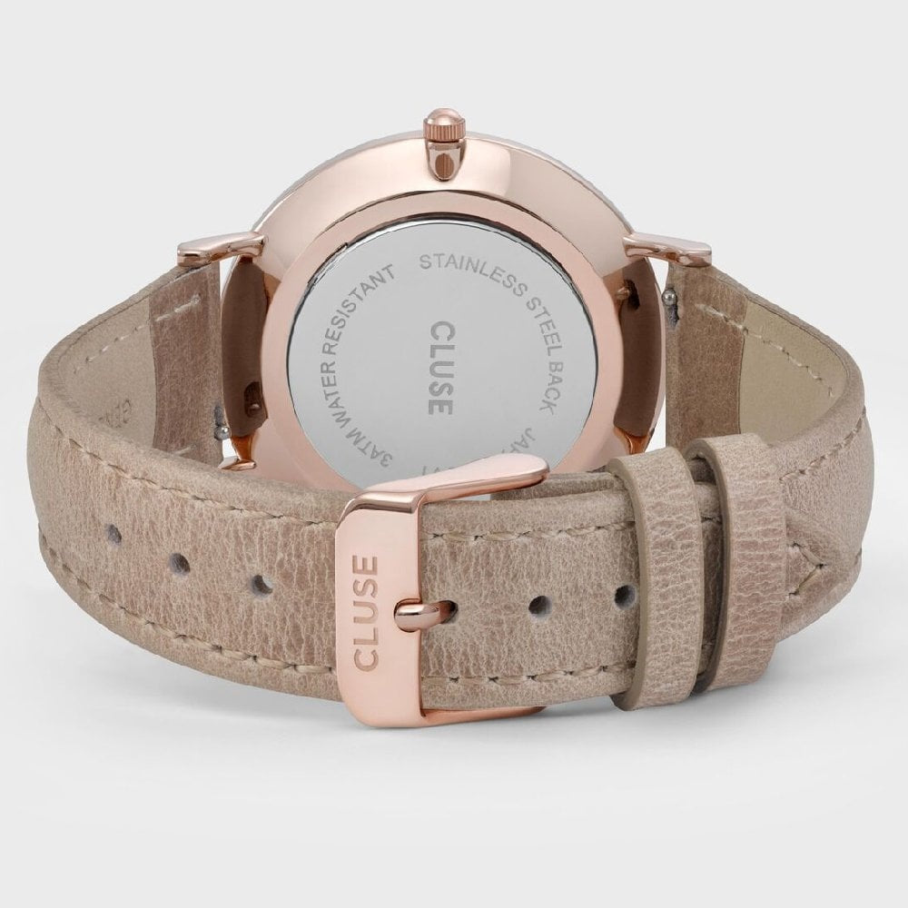 BOHO CHIC 38MM ROSE GOLD STAINLESS STEEL LADIES WATCH WITH BEIGE LEATHER STRAP