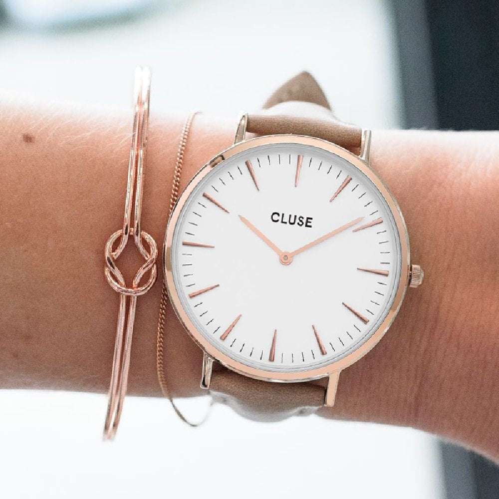 BOHO CHIC 38MM ROSE GOLD STAINLESS STEEL LADIES WATCH WITH BEIGE LEATHER STRAP
