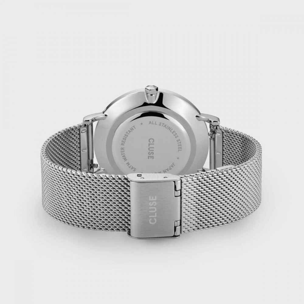 BOHO CHIC STAINLESS STEEL MESH BRACELET WATCH WITH PINK DIAL