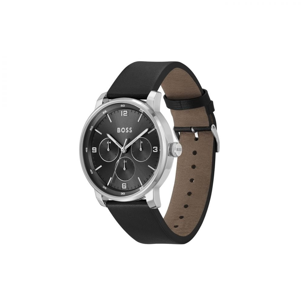 BOSS CONTENDER BLACK LEATHER CHRONOGRAPH WATCH