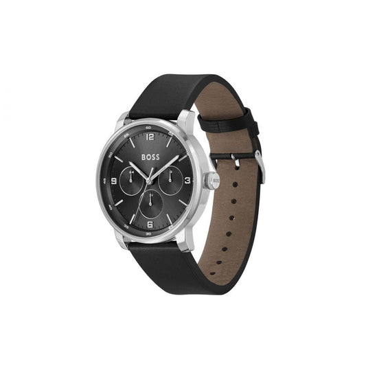 BOSS CONTENDER BLACK LEATHER CHRONOGRAPH WATCH