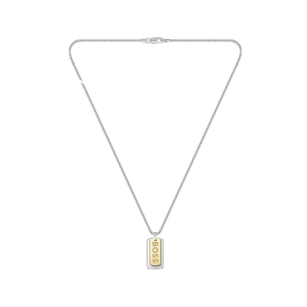 BOSS Devon Branded Double Tag Pendant Box Chain Steel Necklace