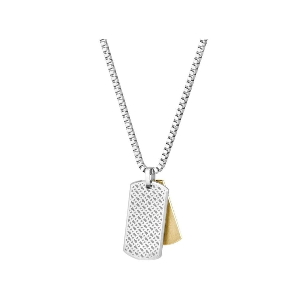 BOSS Devon Branded Double Tag Pendant Box Chain Steel Necklace